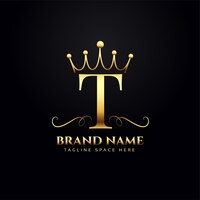 Concept de logo lettre t avec couronne dorée