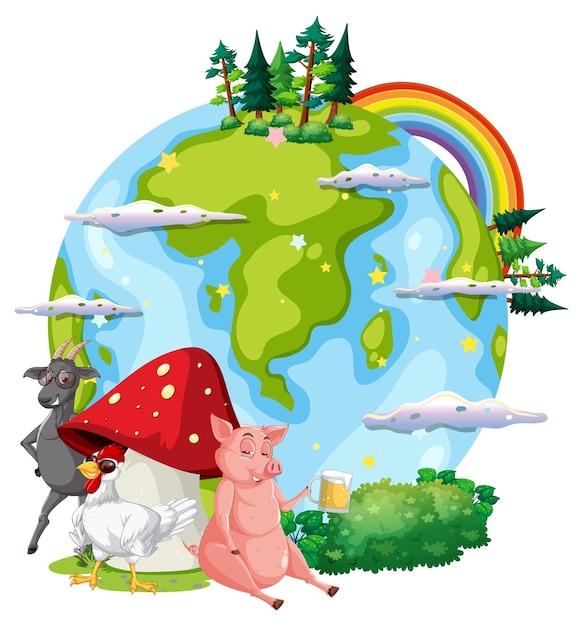 Vecteur gratuit concept de logo de la terre avec des animaux