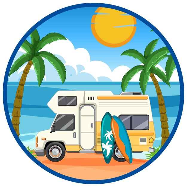 Concept de logo de vacances de voyage d'été avec camping-car