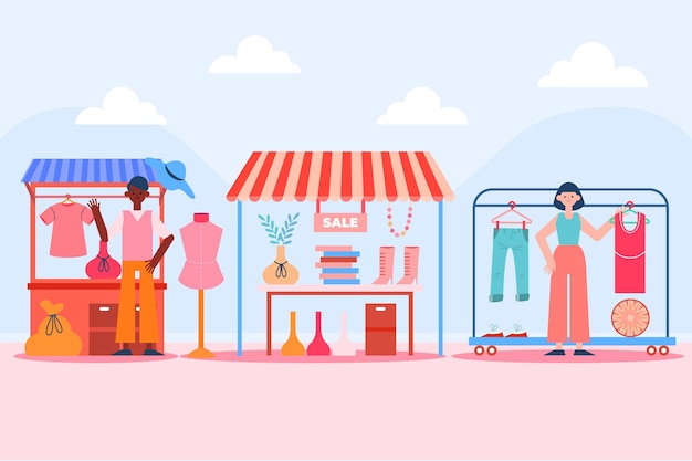 Concept de marché aux puces plat illustré
