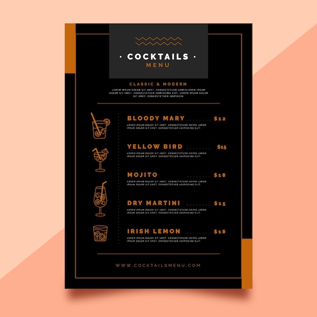 Vecteur gratuit concept de menu de cocktail