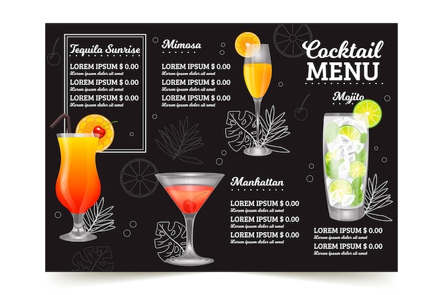 Vecteur gratuit concept de menu de cocktail