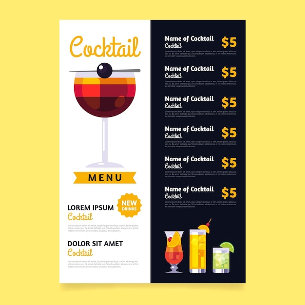 Vecteur gratuit concept de menu de cocktails