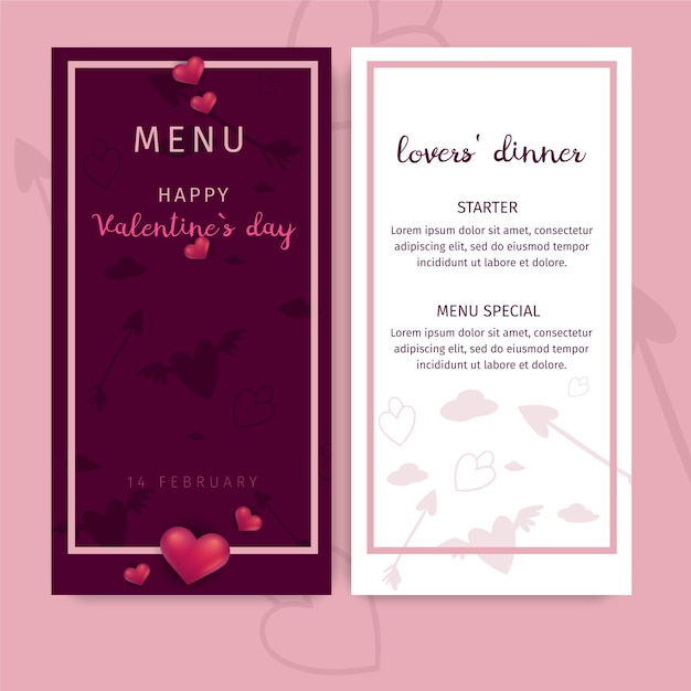 Vecteur gratuit concept de menu de la saint-valentin