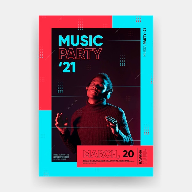 Vecteur gratuit concept de modèle d'affiche de l'événement musical 2021