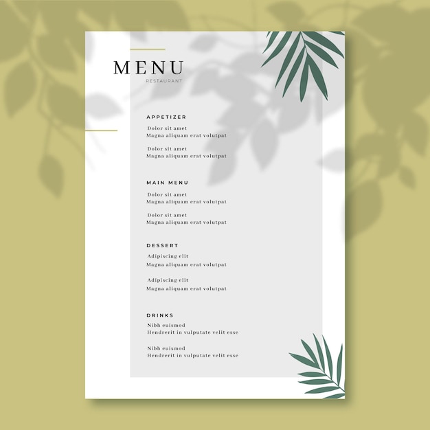 Concept de modèle de menu de restaurant