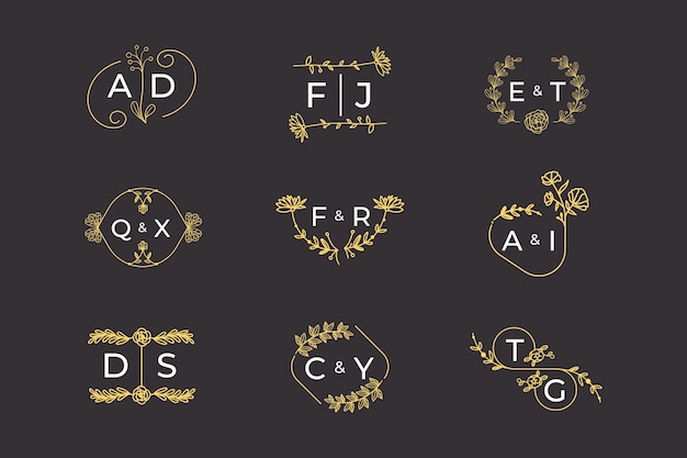 Concept de monogrammes de mariage floral