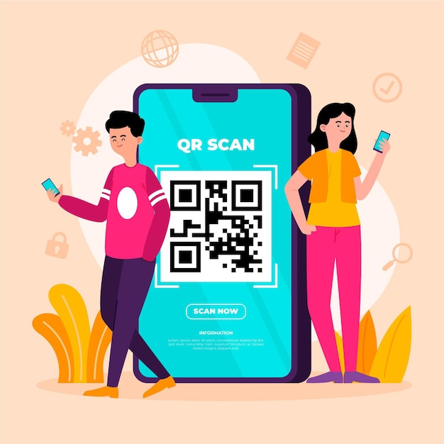 Vecteur gratuit concept de numérisation de code qr avec des caractères