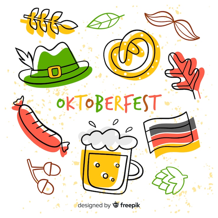 Vecteur gratuit concept oktoberfest avec arrière-plan dessiné à la main