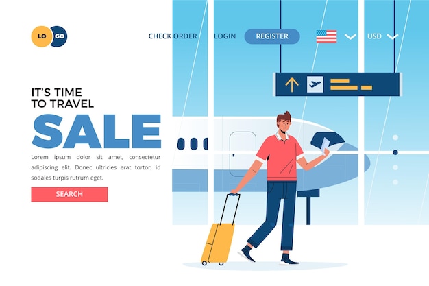 Vecteur gratuit concept de page de destination de vente de voyage