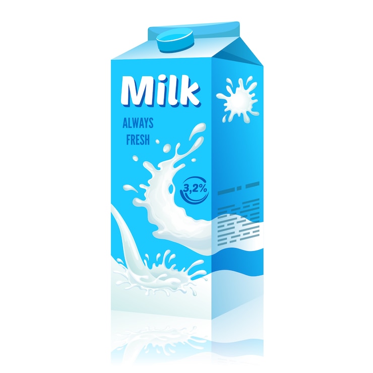 Vecteur gratuit concept de paquet de carton de lait bleu de dessin animé
