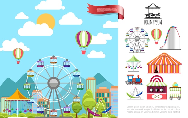 Vecteur gratuit concept de parc d'attractions plat