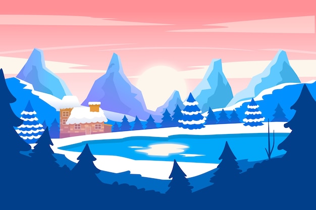 Vecteur gratuit concept de paysage d'hiver design plat