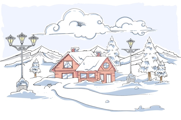 Concept de paysage d'hiver dessiné à la main