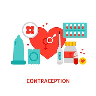 Concept de pilule contraceptive. illustration vectorielle avec des objets de soins de santé.
