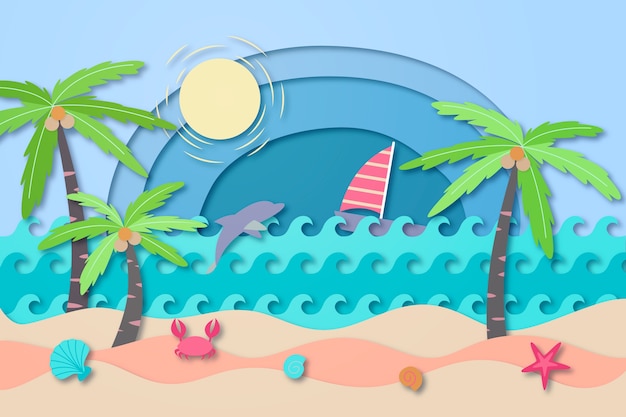 Vecteur gratuit concept de plage dans un style papier