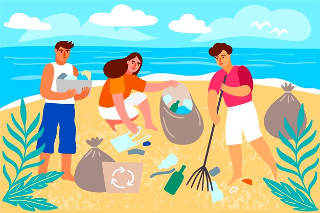 Concept de plage nettoyage personnes