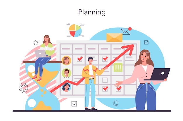 Concept de planification d'entreprise Définir un objectif ou une cible et suivre un calendrier Idée de planification et d'organisation Optimisation du temps Illustration vectorielle plane isolée