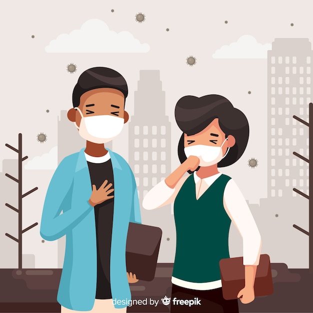 Concept de pollution avec jeune couple en ville