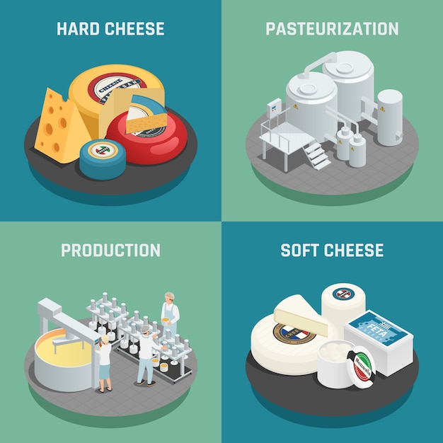 Vecteur gratuit concept de production de fromage à pâte dure et à pâte molle