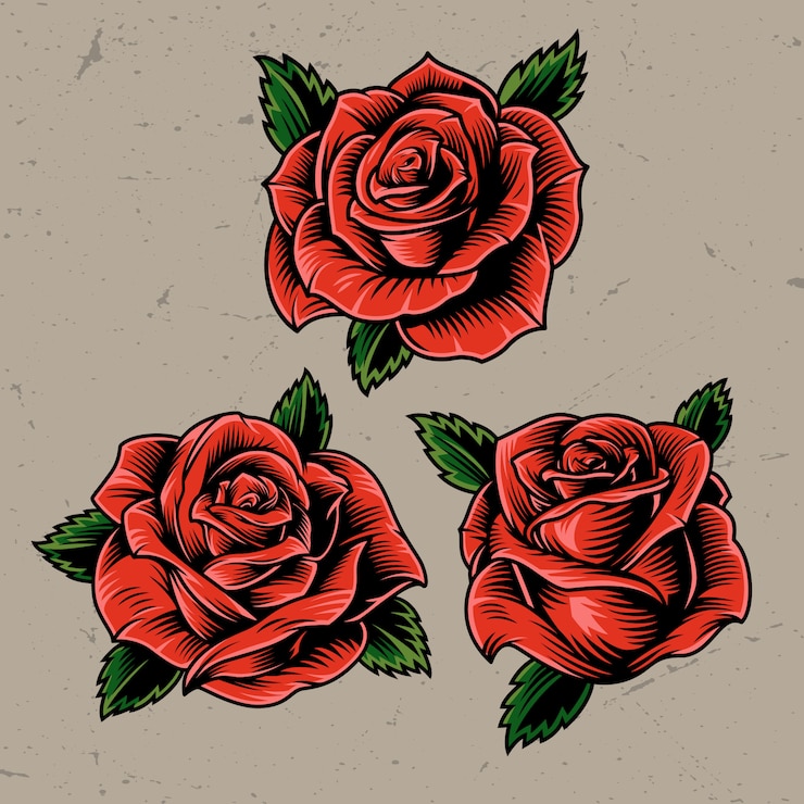 Vecteur gratuit concept de roses en fleurs rouges vintage