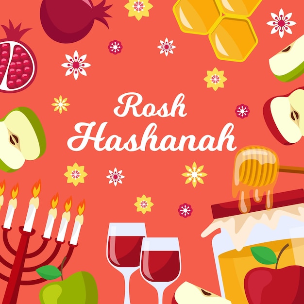 Vecteur gratuit concept de rosh hashanah plat