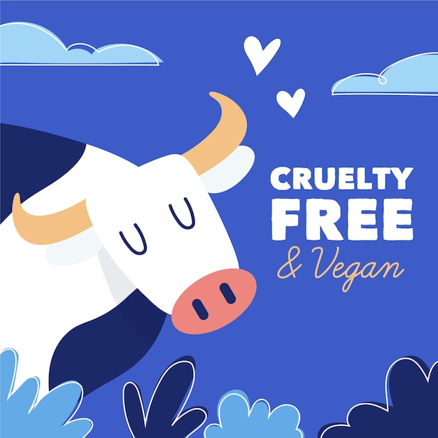 Vecteur gratuit concept sans cruauté et végétalien dessiné à la main avec vache