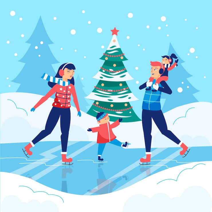 Vecteur gratuit concept de scène de famille de noël dessiné à la main