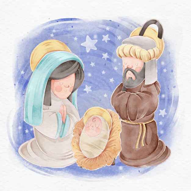 Concept de scène de la Nativité à l'aquarelle