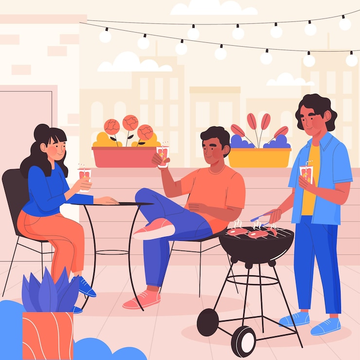 Vecteur gratuit concept staycation sur le toit-terrasse