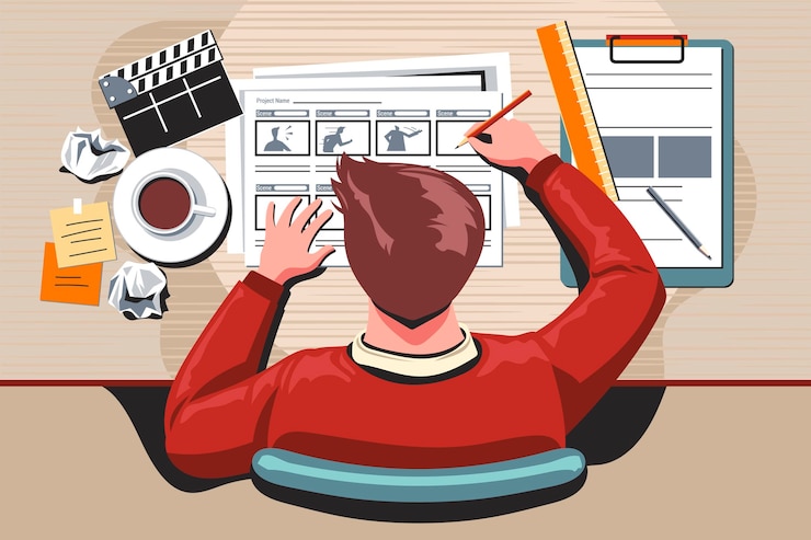 Vecteur gratuit concept de storyboard avec l'homme au bureau