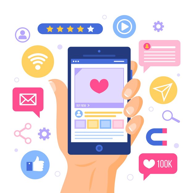 Concept de téléphone mobile de marketing social et de connexion
