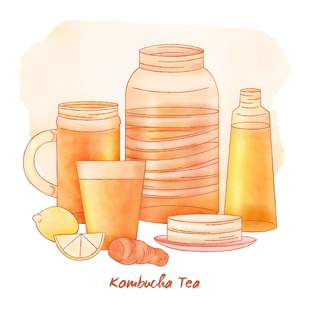 Concept de thé aquarelle kombucha