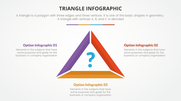 Concept de triangle infographique pour présentation de diapositives avec liste en 3 points