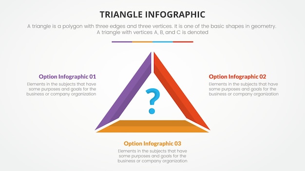 Vecteur gratuit concept de triangle infographique pour présentation de diapositives avec liste en 3 points