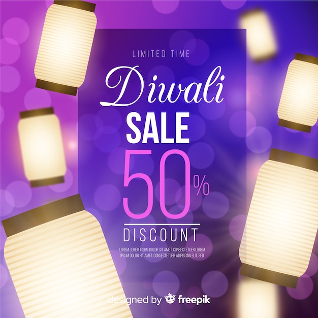 Vecteur gratuit concept de vente de diwali réaliste avec lampes