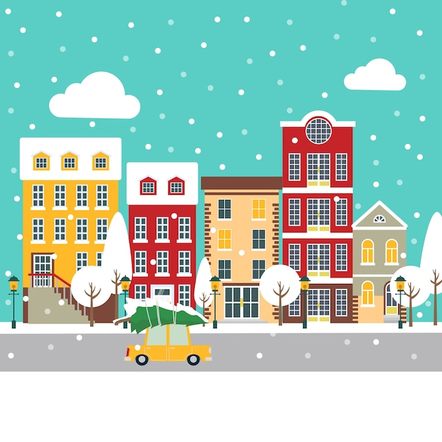 Vecteur gratuit concept de ville de noël au design plat