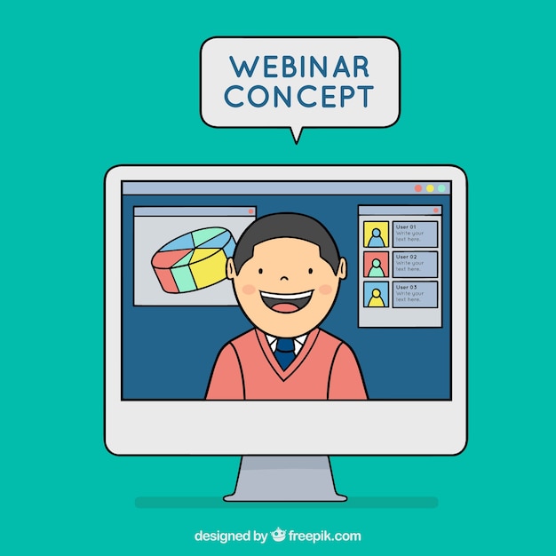 Vecteur gratuit concept de webinaire avec ordinateur blanc