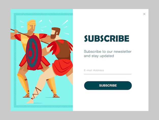 Vecteur gratuit conception d'abonnement par e-mail avec d'anciens guerriers combattant