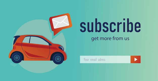 Vecteur gratuit conception d'abonnement par e-mail avec voiture à hayon. modèle de newsletter en ligne pour chaîne automobile, magasin ou page web