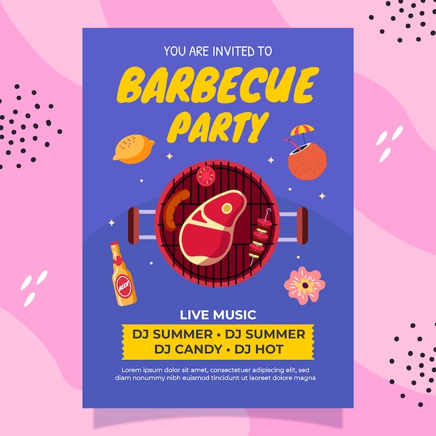 Vecteur gratuit conception d'affiche de barbecue d'été dessiné à la main