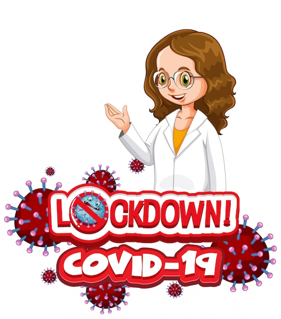 Conception D'affiche De Coronavirus Avec Verrouillage De Mot Et Médecin Heureux