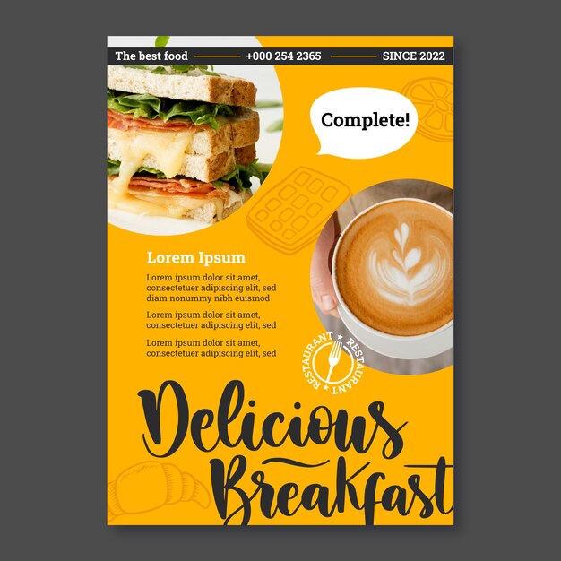 Conception d'affiche dessinée à la main pour le petit-déjeuner et le brunch