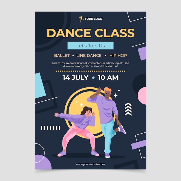 Vecteur gratuit conception d'affiche d'école de danse dessinée à la main