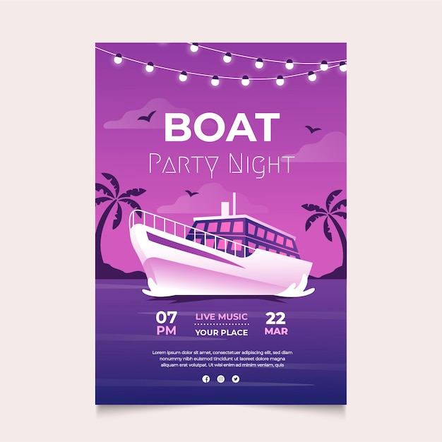 Vecteur gratuit conception d'affiche de fête de bateau dégradé