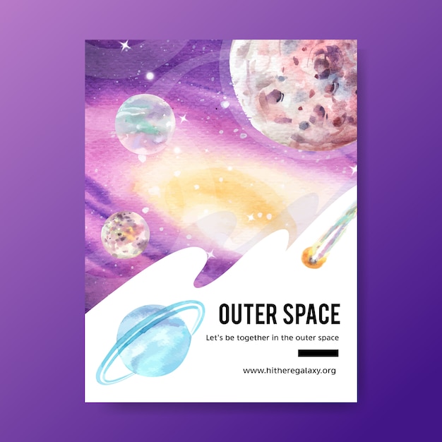 Vecteur gratuit conception d'affiche galaxie avec cosmos, astéroïde, illustration aquarelle de neptune.