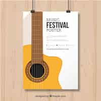 Vecteur gratuit conception d'affiche avec guitare pour festival de musique