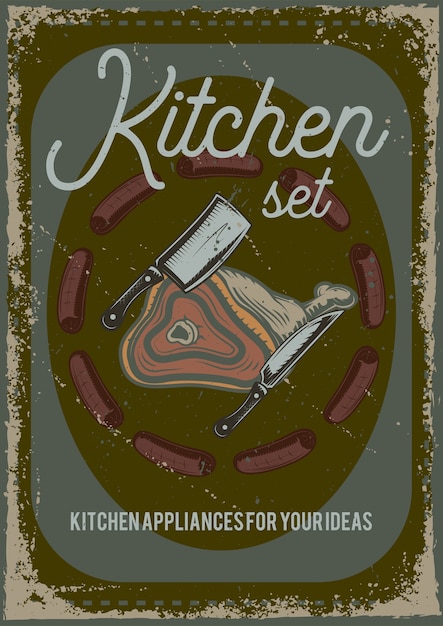 Vecteur gratuit conception d'affiche avec illustration d'un morceau de viande et d'un couteau.