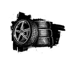 Conception d'affiche de pneu de roue de voiture illustration vectorielle de croquis dessinés à la main