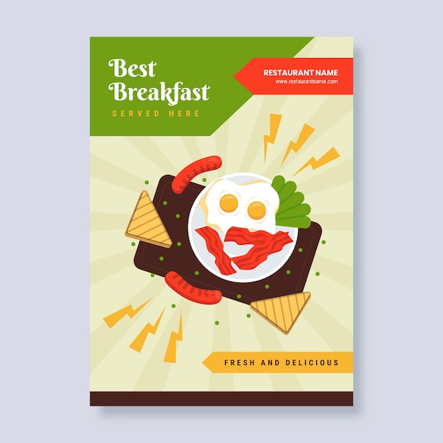 Vecteur gratuit conception d'affiche pour le petit-déjeuner et le brunch au design plat